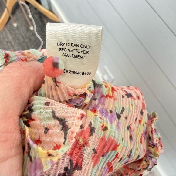 Rebecca Taylor | Silk & Cotton Pink Speckled Ruffle Ruched Blouse - Size 2 - Picture 13 of 14